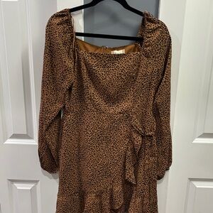 Altar'd State Tan Leopard Long Sleeve Dress
